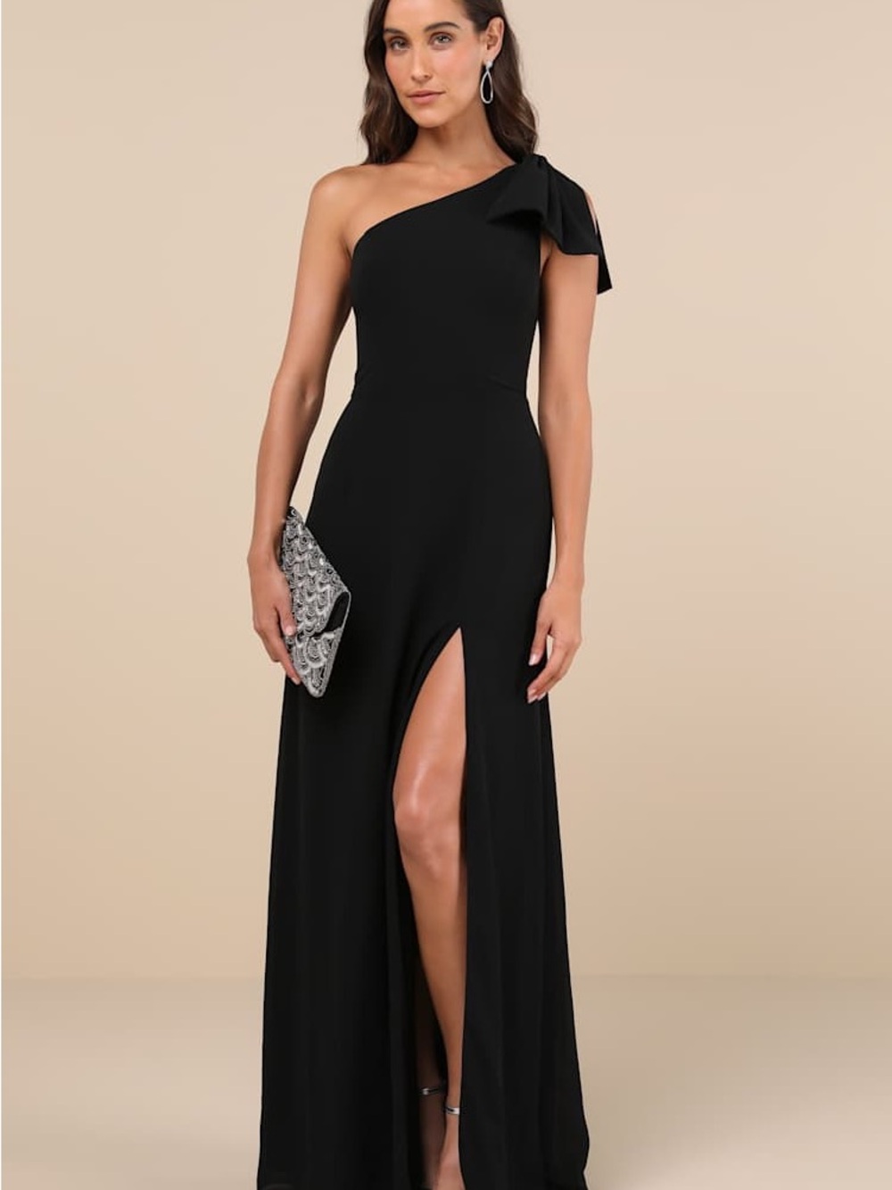 Lulu's Black One-Shoulder Gown with Front Slit